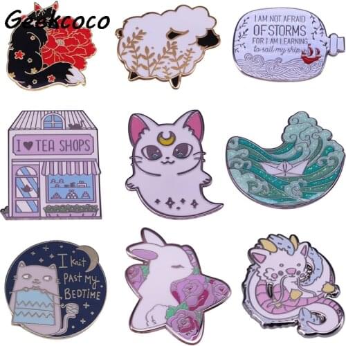 J2762 Fashion Cartoon Cat Sheep Rabbit Enamel Pin and Brooch Backpack Clothes Badge White Dragon Tie Pins Charm Jewelry