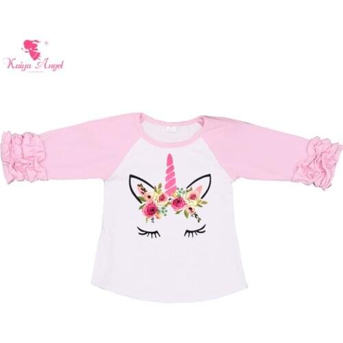 Kaiya Angel Halloween Christmas Unicorn Tops Icing Raglans Girls Shirt 3/4 Sleeve Ruffles Shirt Baby Girl Boy Summer Clothes