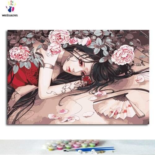 DIY kimono woman digital painting picture with digital painting and wall decoration kit with colorful paint