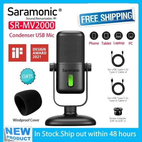 Saramonic Condenser Recording Microphone USB Tabletop Studio Mic for Smartphone PC Laptop Realtime Monitoring Vlog Live Gaming