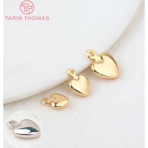 20PCS 4.5x6.5MM 5.5x7.5MM 7x9MM 9x11MM 24K Champagne Gold Color Plated Brass Heart Charms High Quality Diy Jewelry Accessories