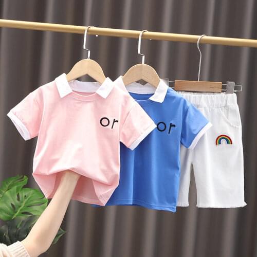 Summer Kids Cotton Clothes Children Cartoon Solid T Shirt Shorts 2Pcs/Set Infant Baby Boy Fashion Toddler Tracksuits 0-5 Years