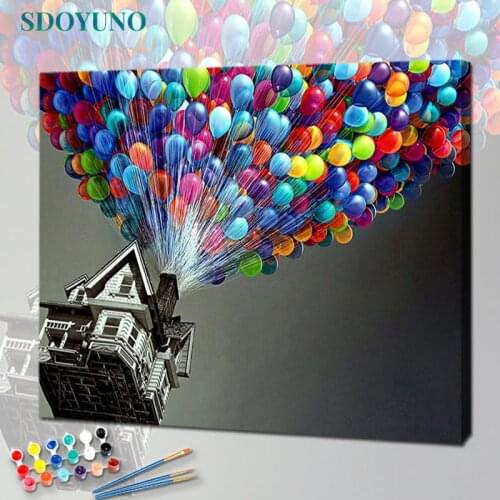 SDOYUNO Oil Painting By Numbers Landscape 60x75cm Paint By Numbers On Canvas Scenery Hot Air Balloon Frameless Home Decor