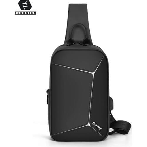 Fenruien Men Crossbody Bag Anti-thief Male Shoulder Bag 7.9 Inch iPad Waterproof Chest Pack USB Charging Large Capacity Male Bag