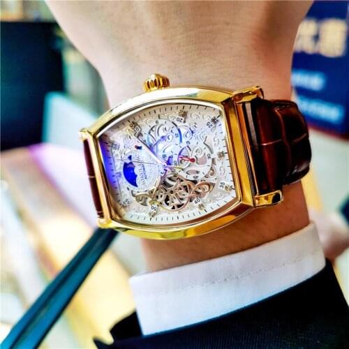2021 Mens Watch Business Casual Waterproof Luminous Leather Strap Tourbillon Stars Wild Butterfly Buckle Mechanical Watch WA247
