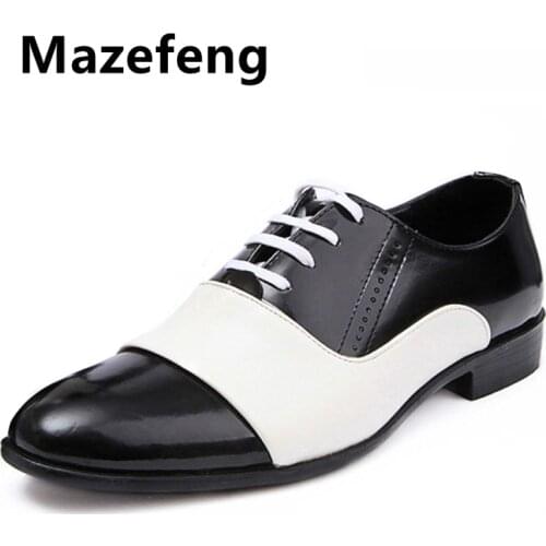 2019 New Autumn Fashion Men Office Shoes Patent Leather Men Dress Shoes White Black Male Soft Leather Wedding Party Oxford Shoes