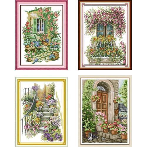 Joy Sunday Landscape Patterns Printed Cross Stitch Kits DMC Threads 11ct 14ct Aida Canvas Embroidery Fabric for Cross Stitching