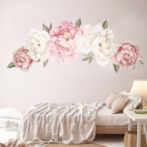 DIY Pink Peony Flower Mural Sticker Home Decor Stick on Wall Stickers Living Room Bedroom Decoration Poster Stickers