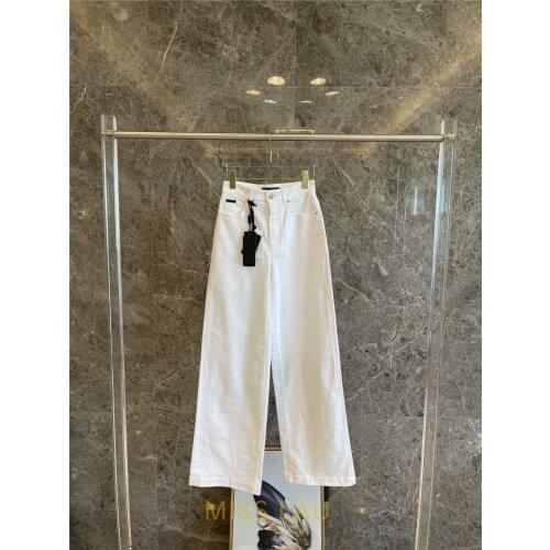 Leg Wide 2021 Women Summer Jeans Cotton Pants Waist Straight Denim White Plus Size Trousers Luxury Sicily High Quality