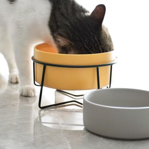 New Cat Dog Bowl Ceramic Feeding and Drinking Bowls Combination with Iron Frame Bowl for Dogs Cats Products Pet Supplies