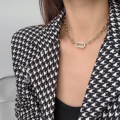 Hiphop Big Chain Chokers Necklaces for Women Goth OT Clasp Crystal Pendant Necklace Punk Jewelry Female Vintage Colliers Bijoux