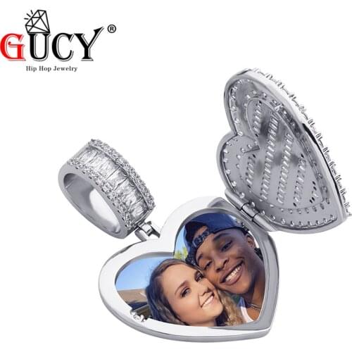 GUCY Heart-shaped Photo Pendant Iced Zircon Cubic Zirconia Pendant Hip Hop Fashion Jewelry Can Be Opened