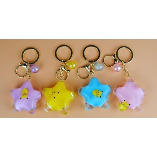 Pokemon Kawaii Pikachu Keychain Anime Dolls Liquid Quicksand Key Chain Yellow Pink Blue Purple Star Acrylic Keychain Pendant