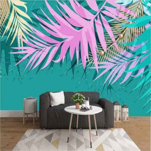 Custom Modern Simple Hand Painted Watercolor Tropical Plants Leaves Blue Background Mural Wallpaper 3D Wall Papers Home Decor