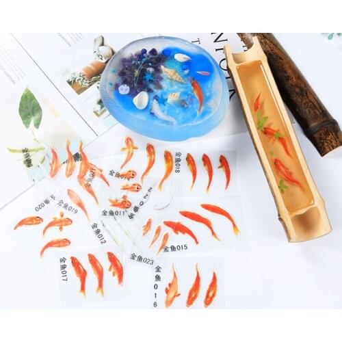 12 Style Mix Gold Fish Duckweed UV Resin Clear Film Stickers Decorative Fit Phone Case DIY Micro Landscape Scrapbooking Sticker