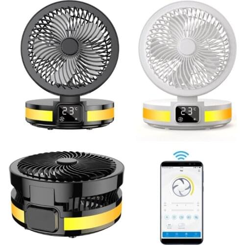 USB Charging Folding Desktop Fan with Temperature Display LED Light Indoor Air Circulation