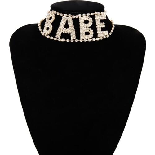 Luxury Women Babe Letter Rhinestone Inlaid For Women Crystal Statement Choker Necklace Night Club Jewelry