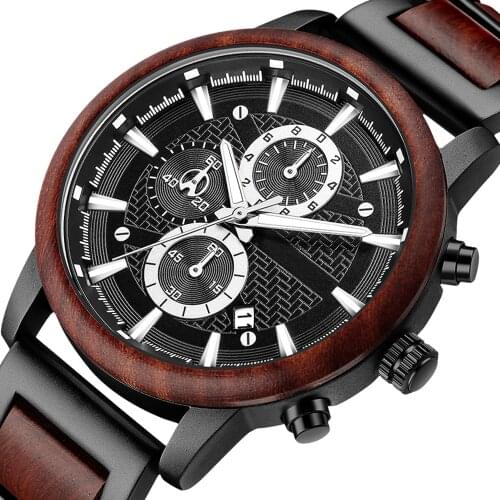 Relogio Masculino Gold Luxury Men Watch Metal Wooden Chronograph Wristwatch Quartz Timepiece Custom Steel Dial Christmas Gift
