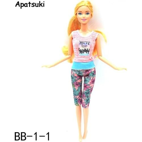 Pink Tank Top & Floral Shorts Fashion Doll Outfits For Barbie Doll Clothes Yoga Sport Wear 1/6 Dollhouse Dolls Accessories