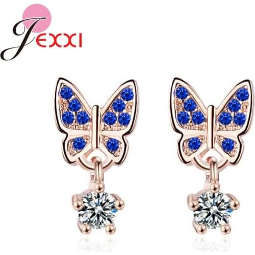 Lovely Charming Butterfly Shape Earrings 925 Sterling Silver Clear Blue/White Cubic Zirconia Exquisite Jewelry For Women