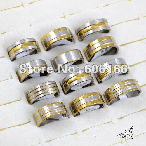 Mixed Gold Tone Band Ring Stainless Steel Rings Fashion Jewelry Size Mixed