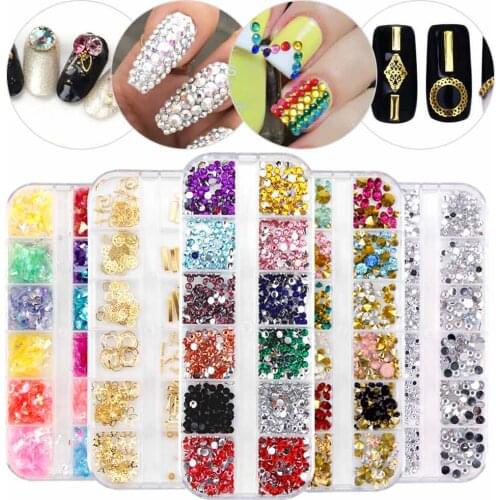 1 Box Multi Size Glass Rhinestones Mixed Colors Tip 3D Charms DIY Tips Manicure Nail Art Decorations Nail Art Accessory Tool