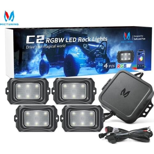 MICTUNING C2 4 Pods RGBW LED Rock Lights Curved Surface Multicolor Underglow Neon Light Kit with Bluetooth Music Mode Lights