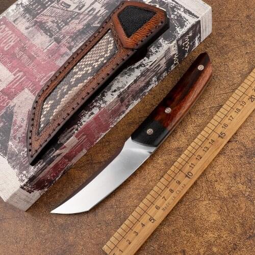 M390 steel wooden handle tactical outdoor hunting self-defense camping sharp fixed blade rescue EDC tool Karambit straight knife