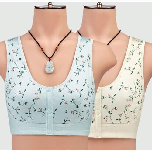 Convenient Front Button Bra Womens Wireless Cotton Underwear Super Thin Embroidered M2