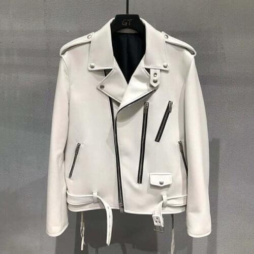 Genuine jacket leather women spring S-XL size slim real sheepskin coats turn-down collar clothing with sashes suede leather