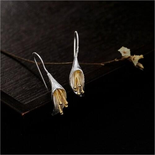 Uglyless Real 925 Sterling Silver Handmade Morning Glory Earrings Long Ear Lines Exotic Floral Fine Jewelry Women Brincos Bijoux