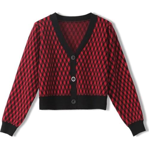 England Style Vintage Plaid Short Cardigan Women 2020 Autumn Casual Loose Lazy Wind V-Neck Single Breasted Long Sleeve Crop Tops