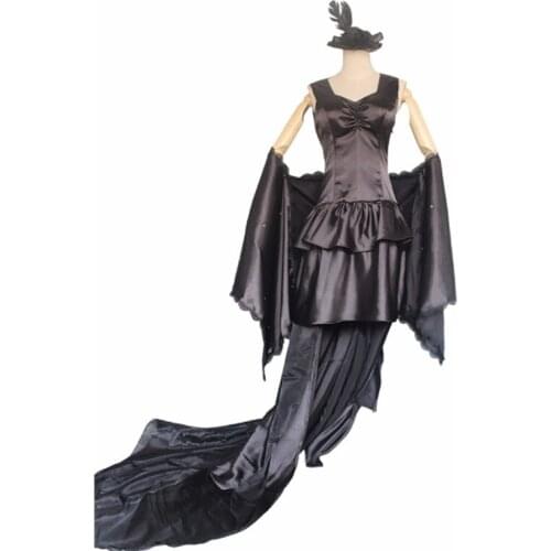 Adult Womens Black Punk Lolita Maxi Dress With Cloak Hat Ruffles Retro Aristocrat Costume Dress Custom Made