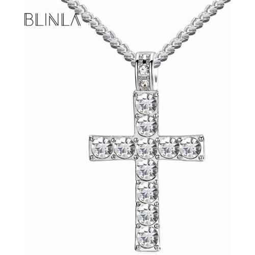 BLINLA Fashion Classic Crystal Cross Pendant Necklaces for Women Titanium Steel Alloy Zircon Party Necklace 2019 Modern Jewelry