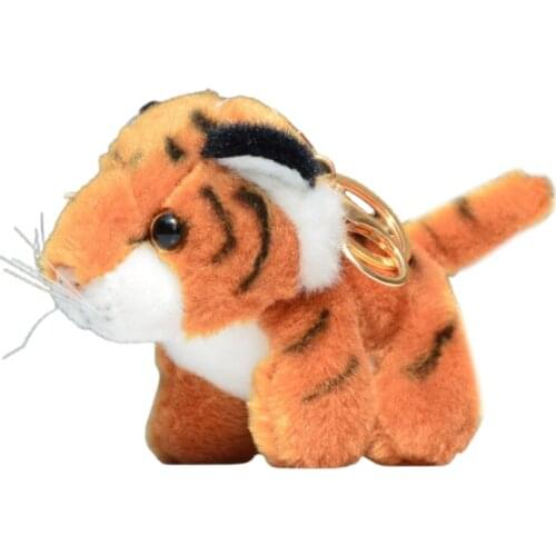 066B Plush Tiger Keychain Stuffed Animal Toys Key Chains Dolls Ornaments Pendant Yellow and White for Adult Children Decors