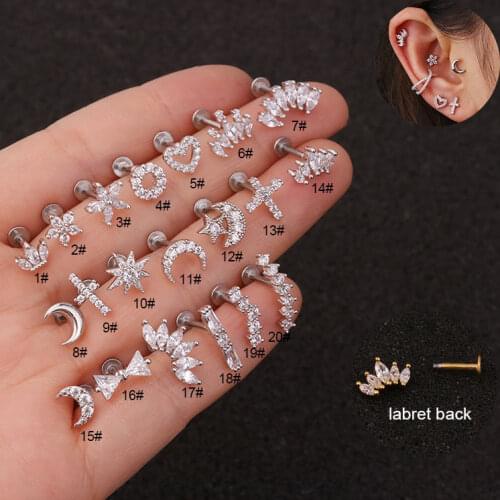 1Piece Piercing Stud Earrings for Women 2020 Trendy Jewelry Crown Crosses Moon Flat Stud Earrings Lip Studs Funny Gift