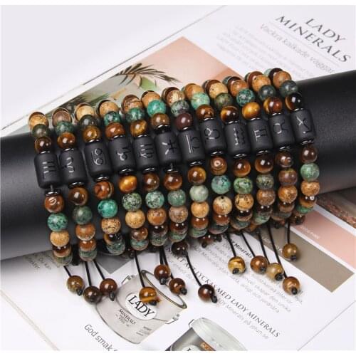 12 Zodiac Signs Constellation Bracelet Natural Turquoises Tiger Eye Stone Beads Bracelet Jewelry for Men Women Birthday Gifts