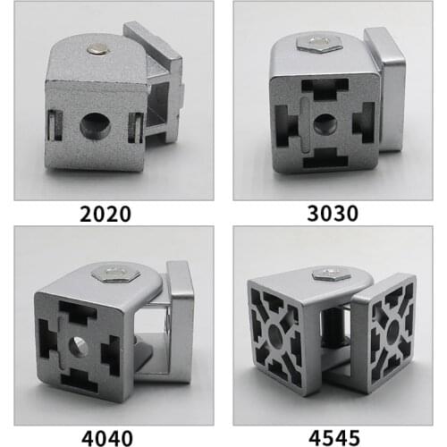 2020/3030/4040/4545 Zinc alloy living hinge Aluminum profile fittings Right angle Zinc Alloy Flexible Pivot Joint connector