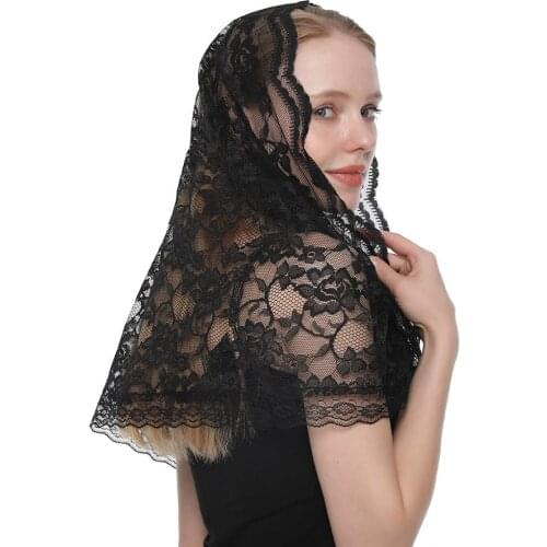 2021 New Arrival Lace Flower Scarf Round Bandana Fashion Prayer Kerchief Church Shawls Scarves Muslim Head Wraps Lace Veil Mass