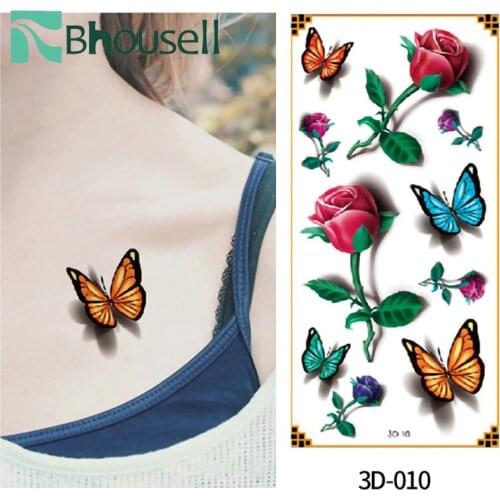 4Pcs Butterfly Flower Tattoo Sticker 3D Color Waterproof Lasting Body Art Sticker Skin Decoration Accessories