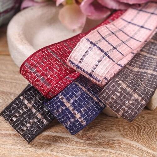 5 yards/lots Cotton linen plaid Printed Polyester Ribbon for DIY Crafts Hair Accessories Gift Box Bouquet Packaging Wedding Deco