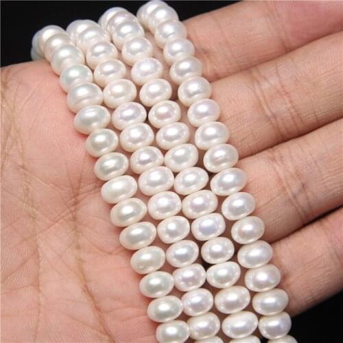 8-9mm Flat Rondelle Freshwater Pearl Beads High Quality White Natural Pearl Bead for Jewelry Making DIY Handwork Supplies 14"