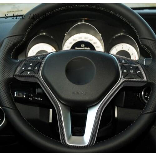 Carbon fiber Car Styling For Mercedes Benz A B C E Cla Cls Gla Glk Class X204 W204 Steering Wheel Buttons Frame Covers Stickers
