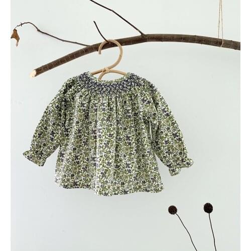 Girls Blouse Corduroy Vintage Floral Top Toddler Girl Korean Clothes Autumn Winter Blouses 1-7Y
