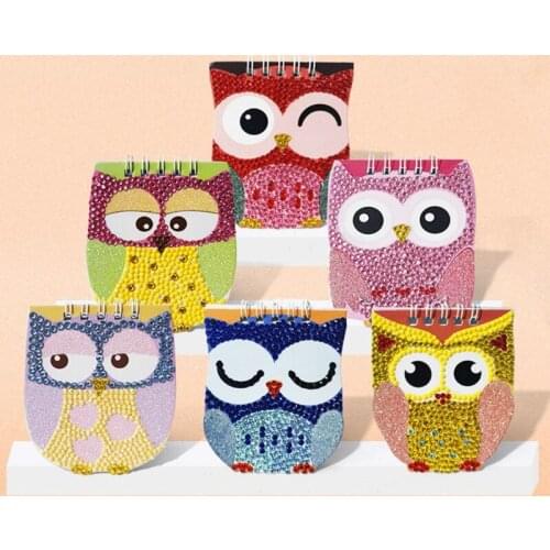 6 Pcs/Set DIY Diamond Painting Notebook Owl Shaped Diamond Art Kits Embroidery Cross Stitch Journal Diary Book