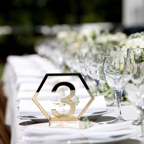 1-20 Silver/gold Signs Wedding Hexagon Table Number with Base for Wedding Party Decoration Acrylic Number