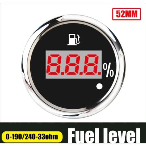 52mm Digital Fuel Level Meter Car Waterproof Gauge Indicator For Engine Motorcycle RV Boat With Alarm