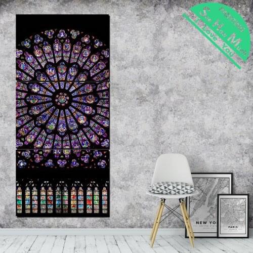 3 Pieces Church Ceiling Glass Painting Wall Pictures Printed Canvas Painting with Pictures Decoration for Living Room Poster