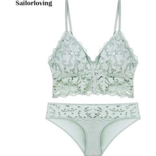 Sailor loving 2018 new 2 piece transparent woman lace romantic fancy bra set