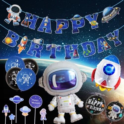 Outer Space Party Astronaaut Rocket Balloon Paper Banner Galaxy System Theme Kids Favor Birthday Party Hanging Decoration Supply